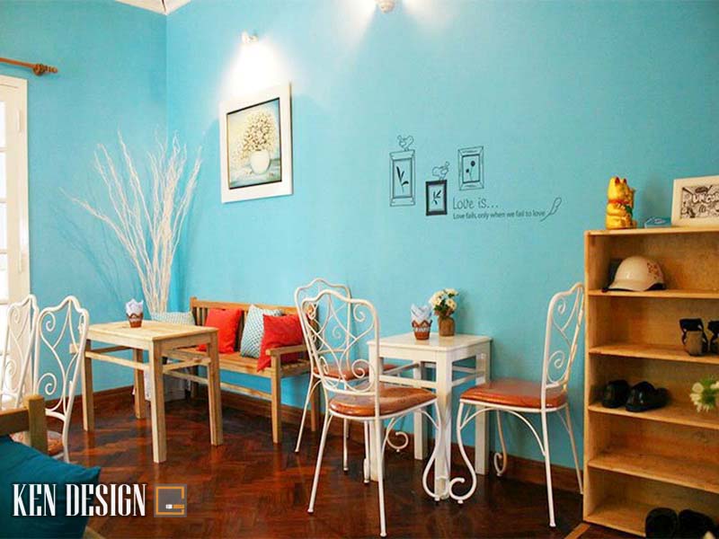 sơn tường xanh cho thiết kế quán trà sữa